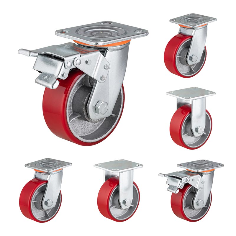 Heavy Casters PU on Cast Iron Flat Tread