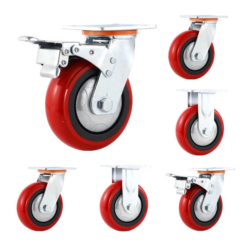 Heavy Duty Casters Maroon PU Round Tread
